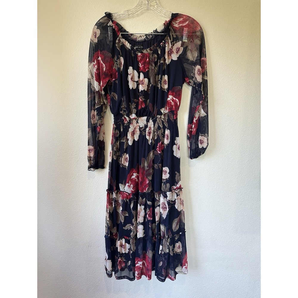 Kate and Lily Long Sleeve Floral MIDI Dress Navy Size 6